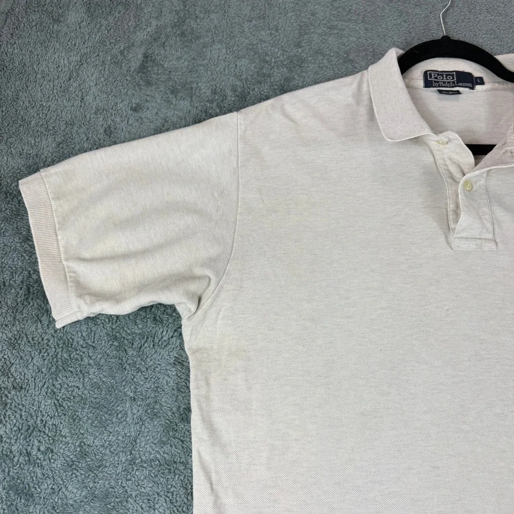 Polo Ralph Lauren Mens Large Cream Pique Short‎ Sleeve Pony Logo Polo Shirt
